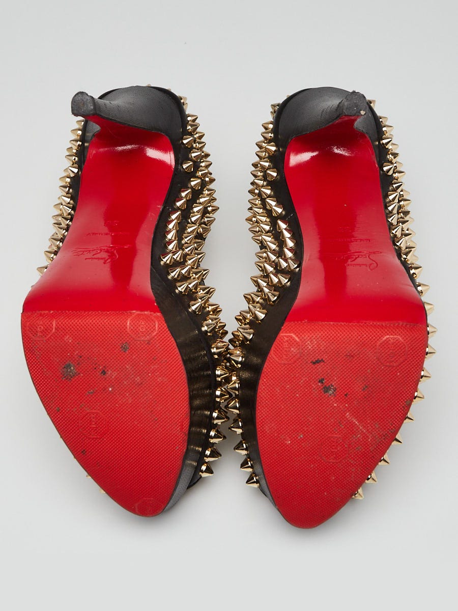 Christian Louboutin Black Leather Spiked Peep-Toe Platform Pumps Size 5.5/36