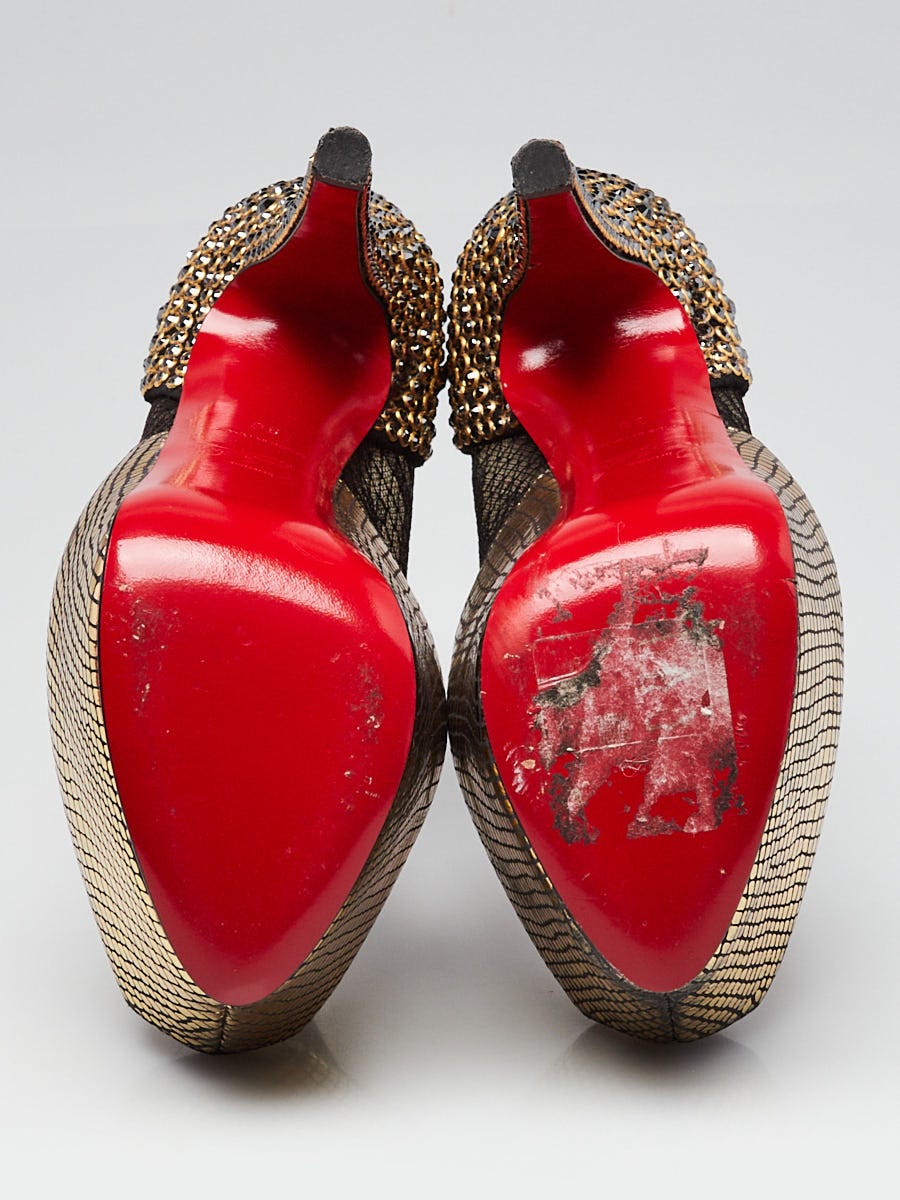 Christian Louboutin Black Lace Snakeskin Crystal Aeronotoc Booties Size 5.5/36