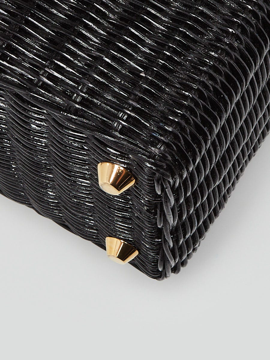 Prada Black Midollino and Canvas Shopping Tote Bag 1BG835