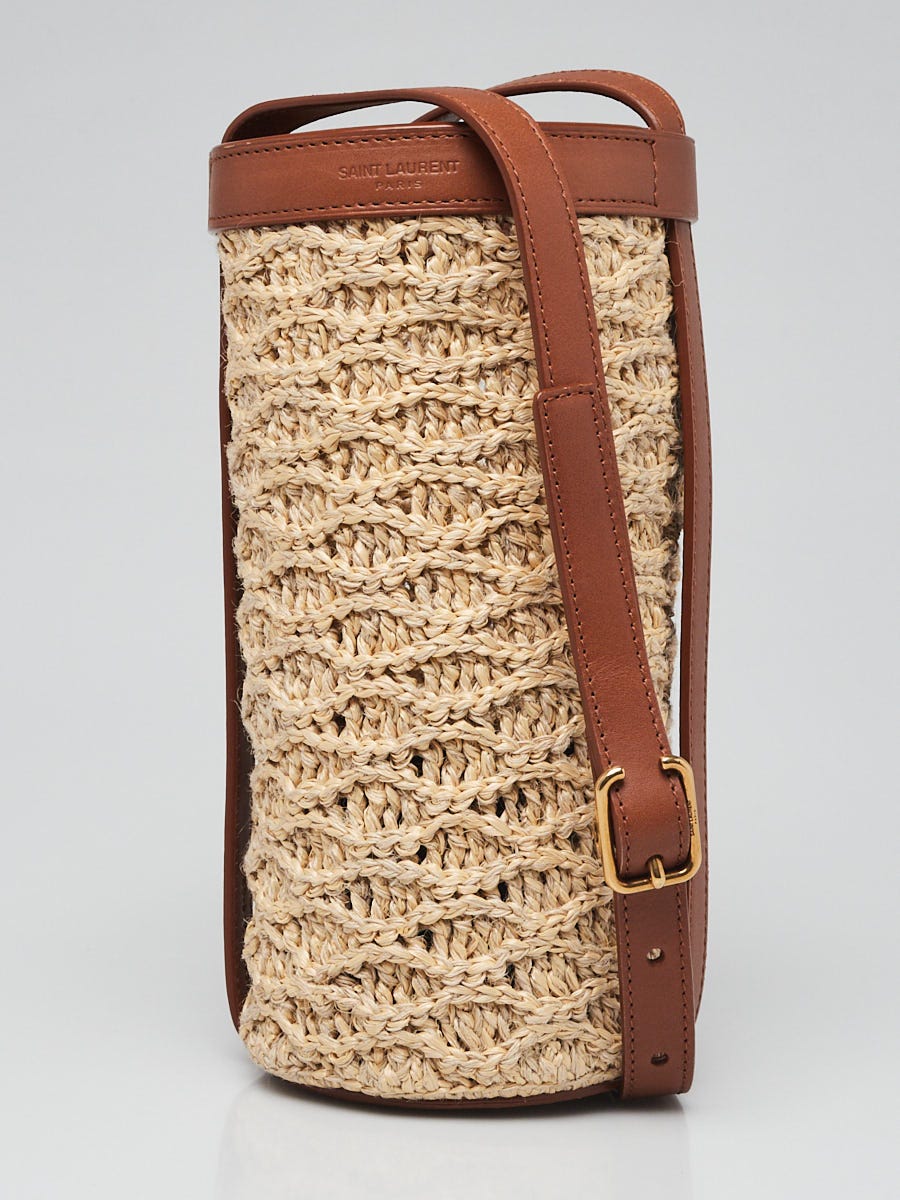Yves Saint Laurent Beige/Brown Raffia Bottle Bag | Yoogi's Closet