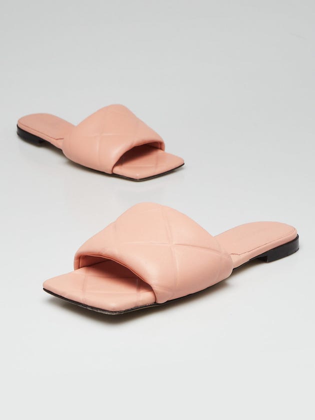 Bottega Veneta Pink Embossed Leather Lido Flat Sandals 7.5/38