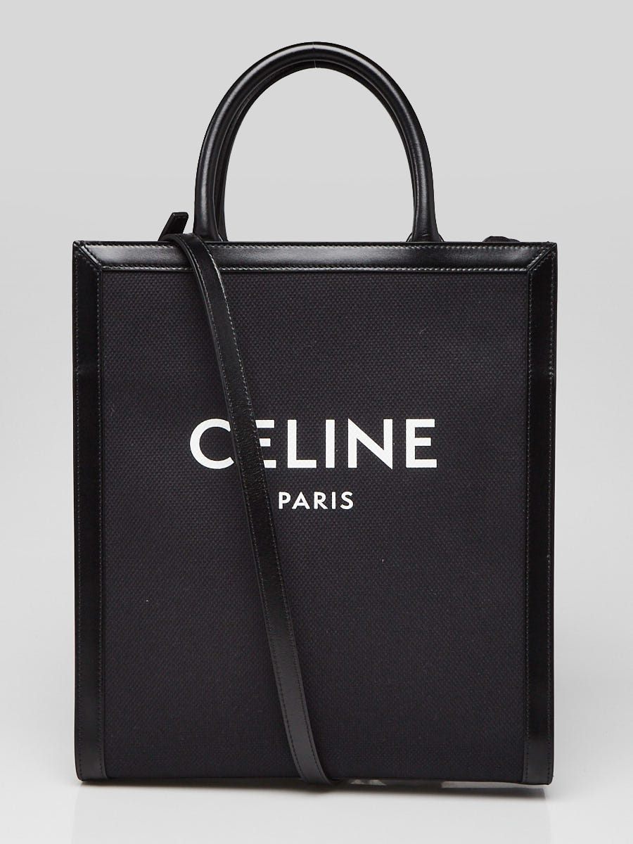 Celine Black Leather/Canvas Cabas Small Vertical Tote Bag