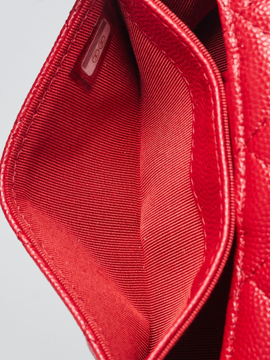Chanel Red Quilted Caviar Leather Classic Flap Card Holder