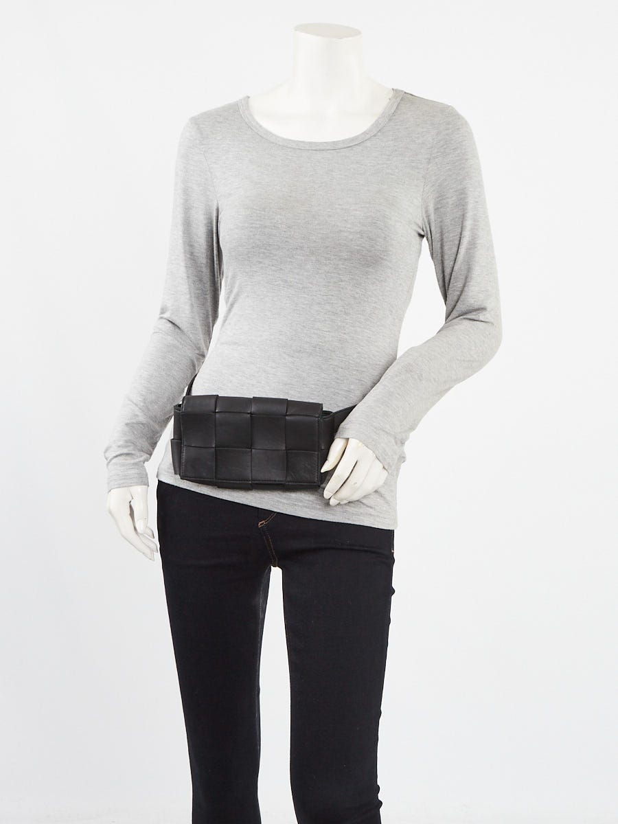 Bottega Veneta Black Nappa Leather Maxi Weave Cassette Belt