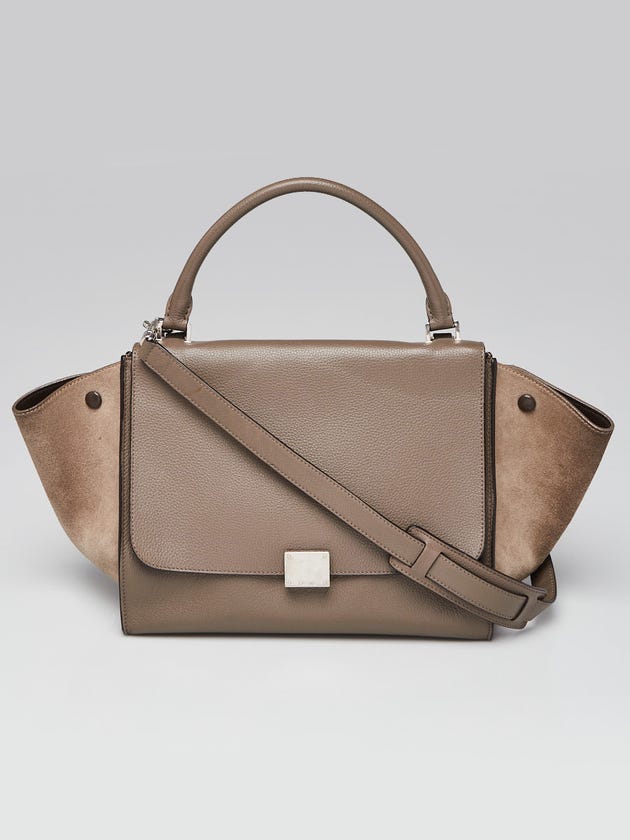 Celine Grey Pebbled Leather and Suede Medium Trapeze Bag