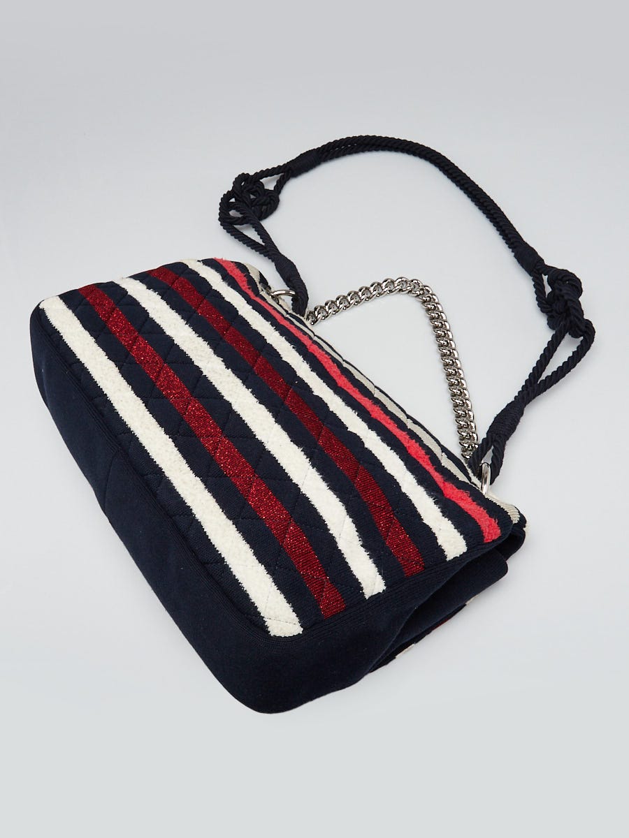 Chanel Red White and Blue Quilted Jersey Rope Single Flap