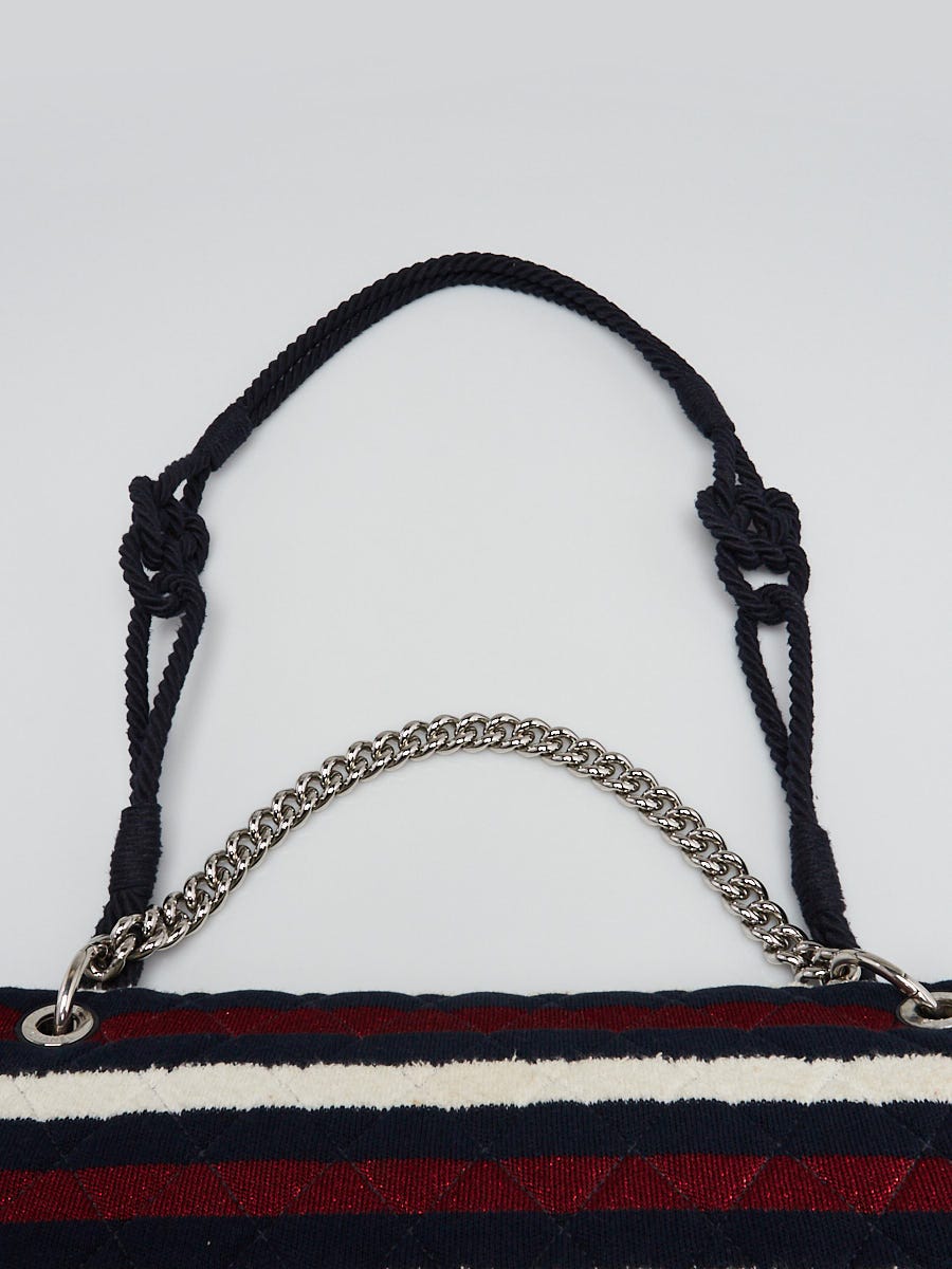 Chanel Red White and Blue Quilted Jersey Rope Single Flap