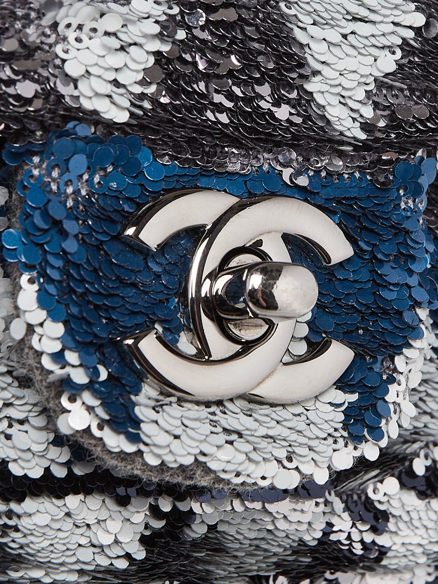 Chanel Silver/Blue Diamond Patterned Sequin Mini Flap Bag