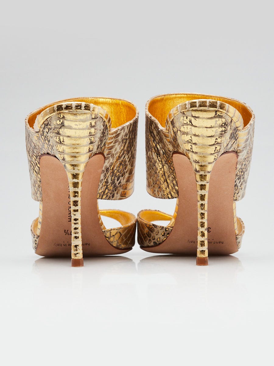 Manolo Blahnik Gold Snake Embossed Leather Ripta Slide Manolo Blahnik Gold Snake Embossed Leather Ripta Slide