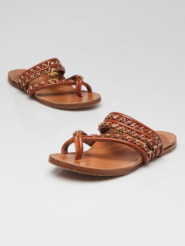 Chanel Brown Leather and Chain Strappy Sandals Size 5.5/36