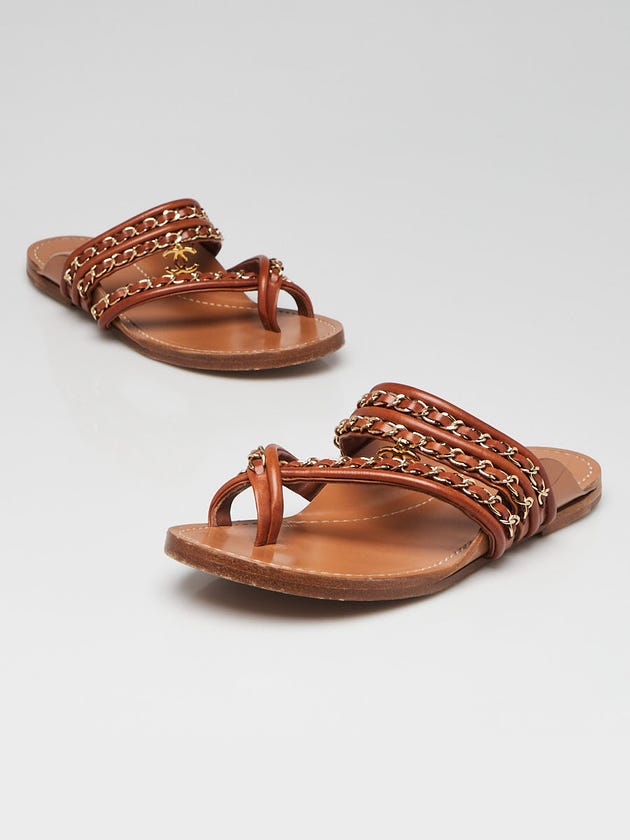 Chanel Brown Leather and Chain Strappy Sandals Size 5.5/36