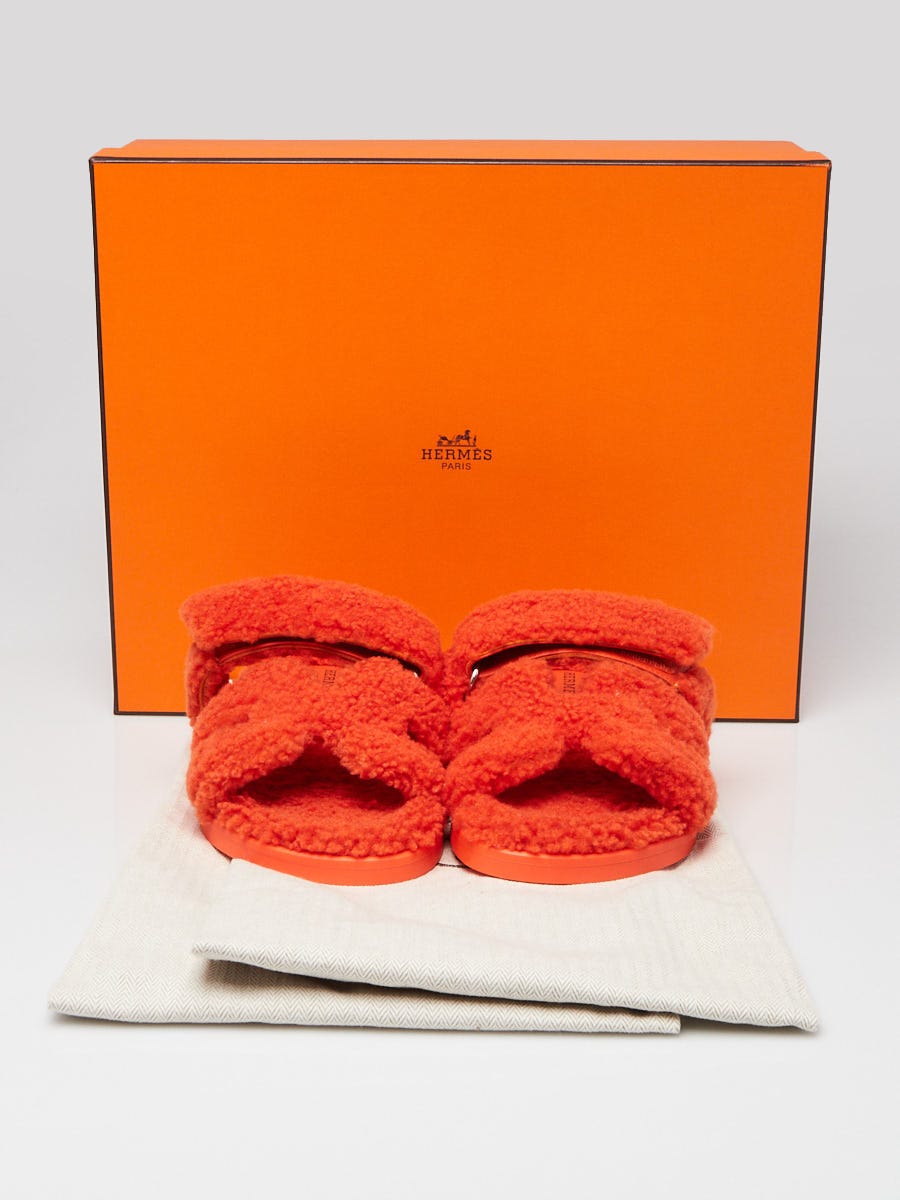 Hermes Orange Shearling Chypre Sandals Size 5/35.5 | Yoogi's