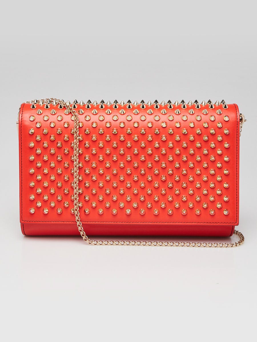 Christian Louboutin Red/Orange Leather Fold-Over Spike Paloma Clutch Bag