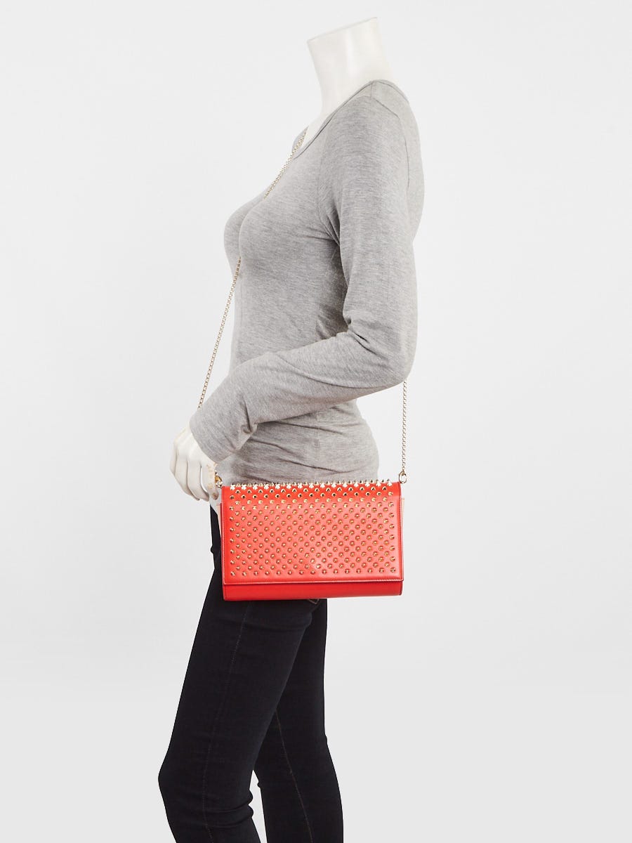 Christian Louboutin Red/Orange Leather Fold-Over Spike Paloma Clutch Bag