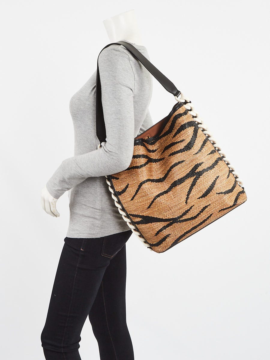 STELLA MCCARTNEY ◆ Frayme Tiger Raffia Bag Stella McCartney Black Vegan Leather Woven Raffia Tiger