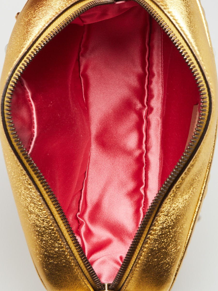 Gucci Gold Quilted Leather Pearl Studded Marmont Metalasse Small