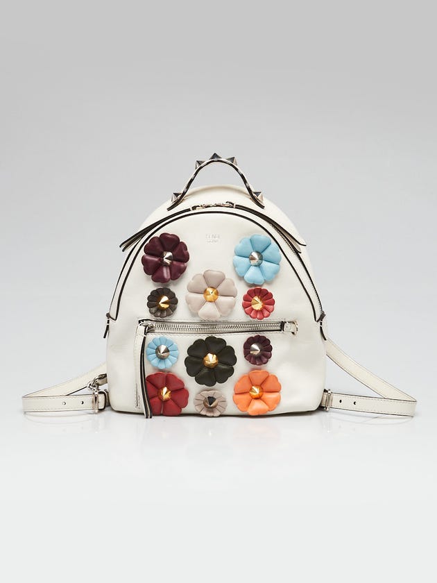Fendi White Multicolor Leather Flowerland Backpack Bag 8BZ038