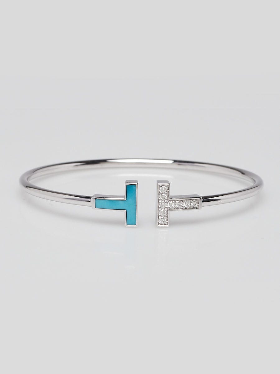 Tiffany & Co. 18k White Gold Diamond and Turquoise Tiffany T Wire