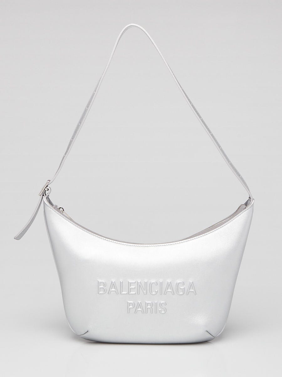 【BALENCIAGA】 Mary-Kate メタリックレザー ショルダーバッグ♪ Balenciaga Silver Metallic Leather Mary-Kate Shoulder Bag