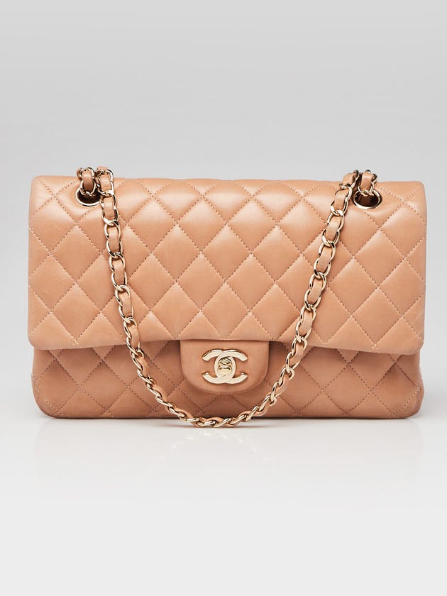 Chanel Beige Quilted Lambskin Leather Classic Medium Double Flap Bag