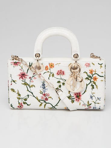 Christian Dior White Aligator Petites Fleurs Lady D-Joy Bag