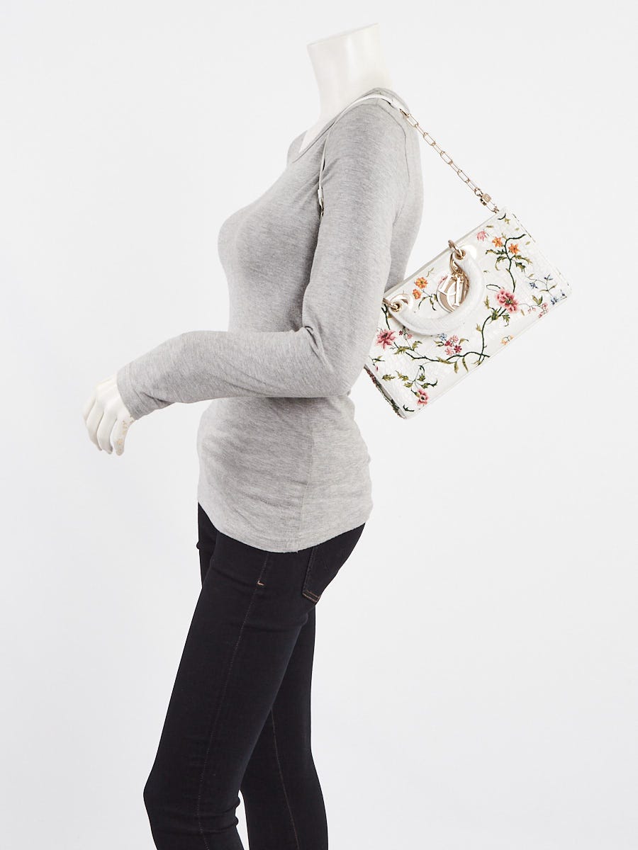 Christian Dior White Aligator Petites Fleurs Lady D-Joy Bag