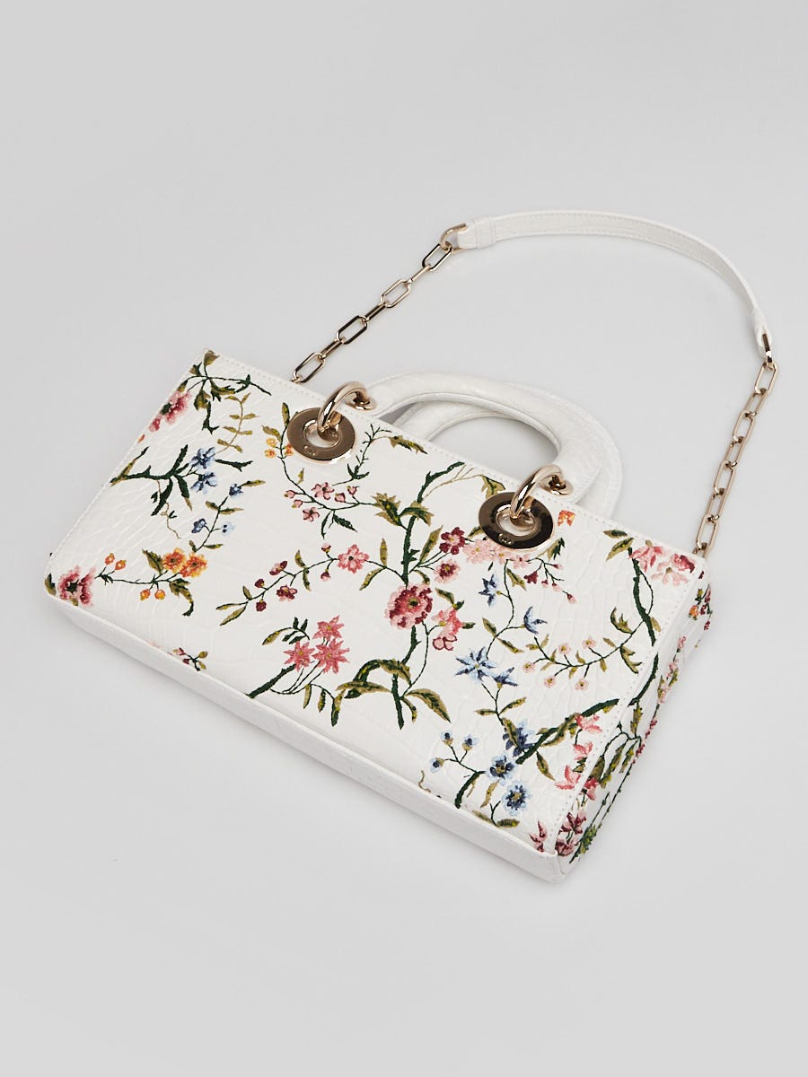 Christian Dior White Aligator Petites Fleurs Lady D-Joy Bag