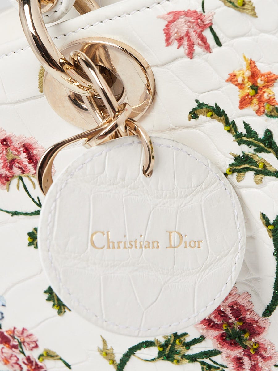 Christian Dior White Aligator Petites Fleurs Lady D-Joy Bag