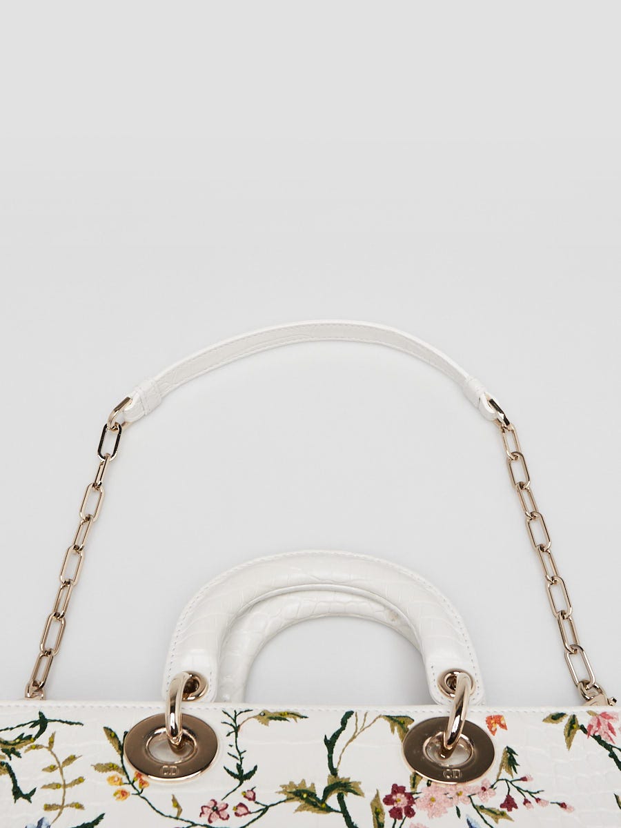 Christian Dior White Aligator Petites Fleurs Lady D-Joy Bag