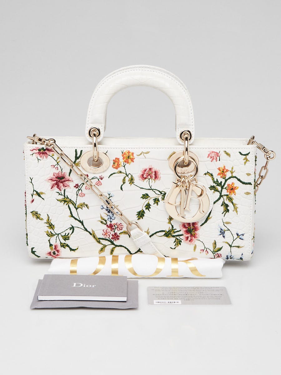 Christian Dior White Aligator Petites Fleurs Lady D-Joy Bag