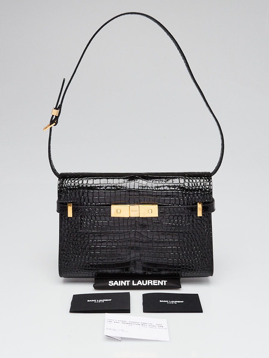 Yves Saint Laurent Black Crocodile Embossed Patent Leather