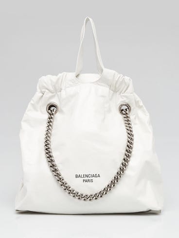 Balenciaga White Quilted Calfskin Leather XS Crush Tote Bag