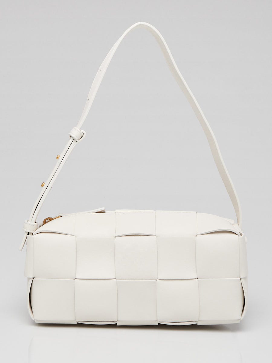 BOTTEGA VENETA ホワイトハンドバッグ Bottega Veneta White Woven Leather Small Brick Cassette Shoulder