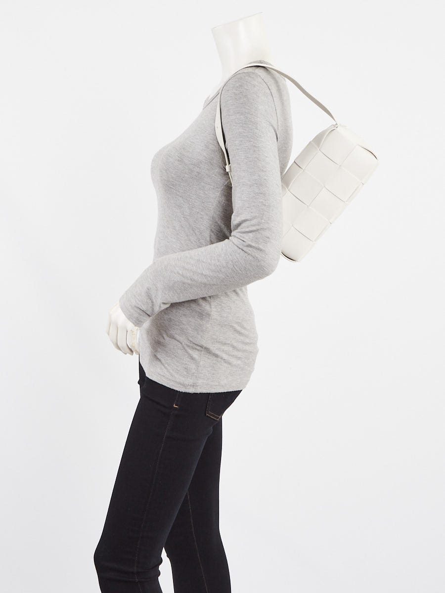 Bottega Veneta White Woven Leather Small Brick Cassette Shoulder