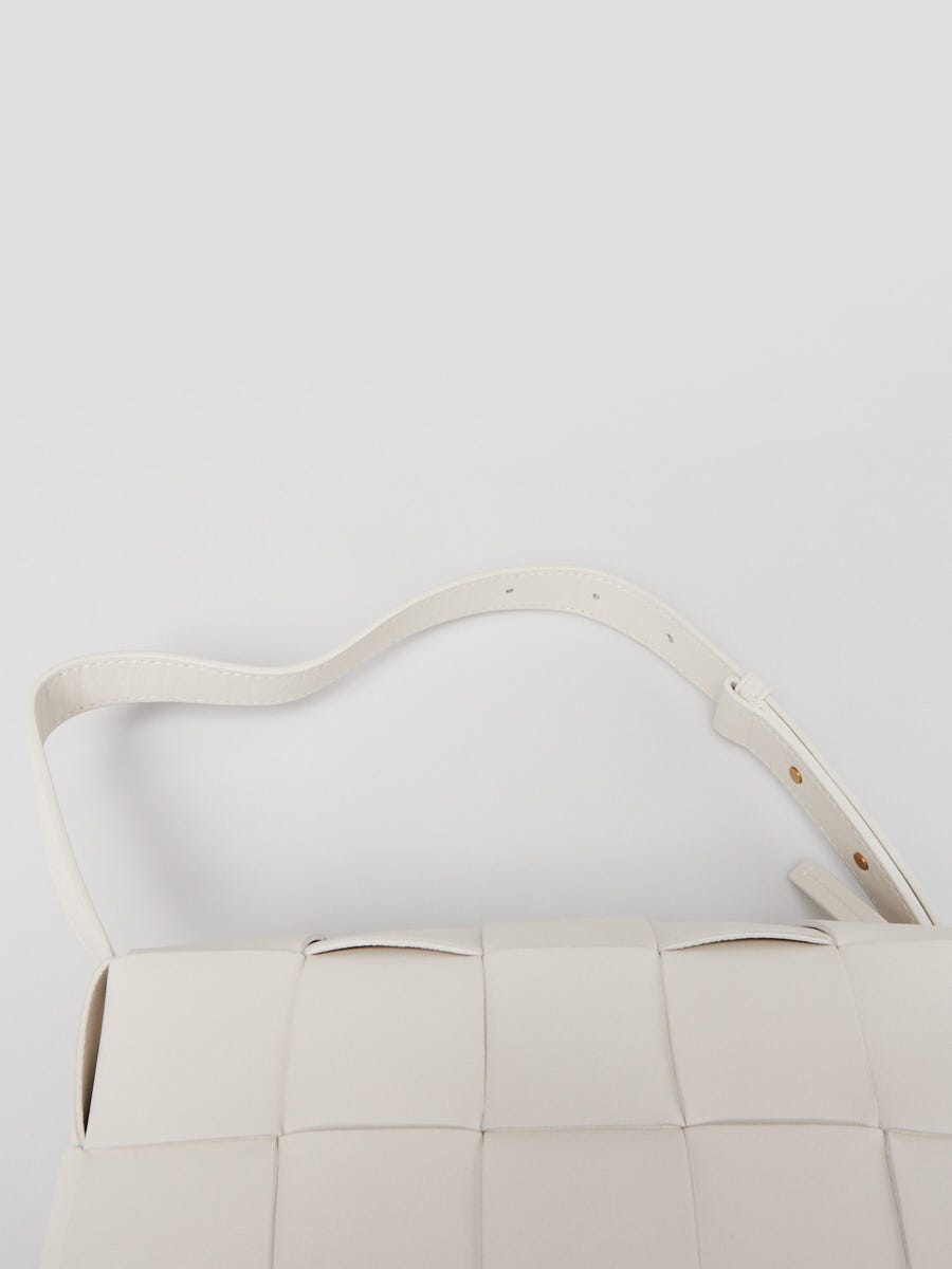 Bottega Veneta White Woven Leather Small Brick Cassette Shoulder