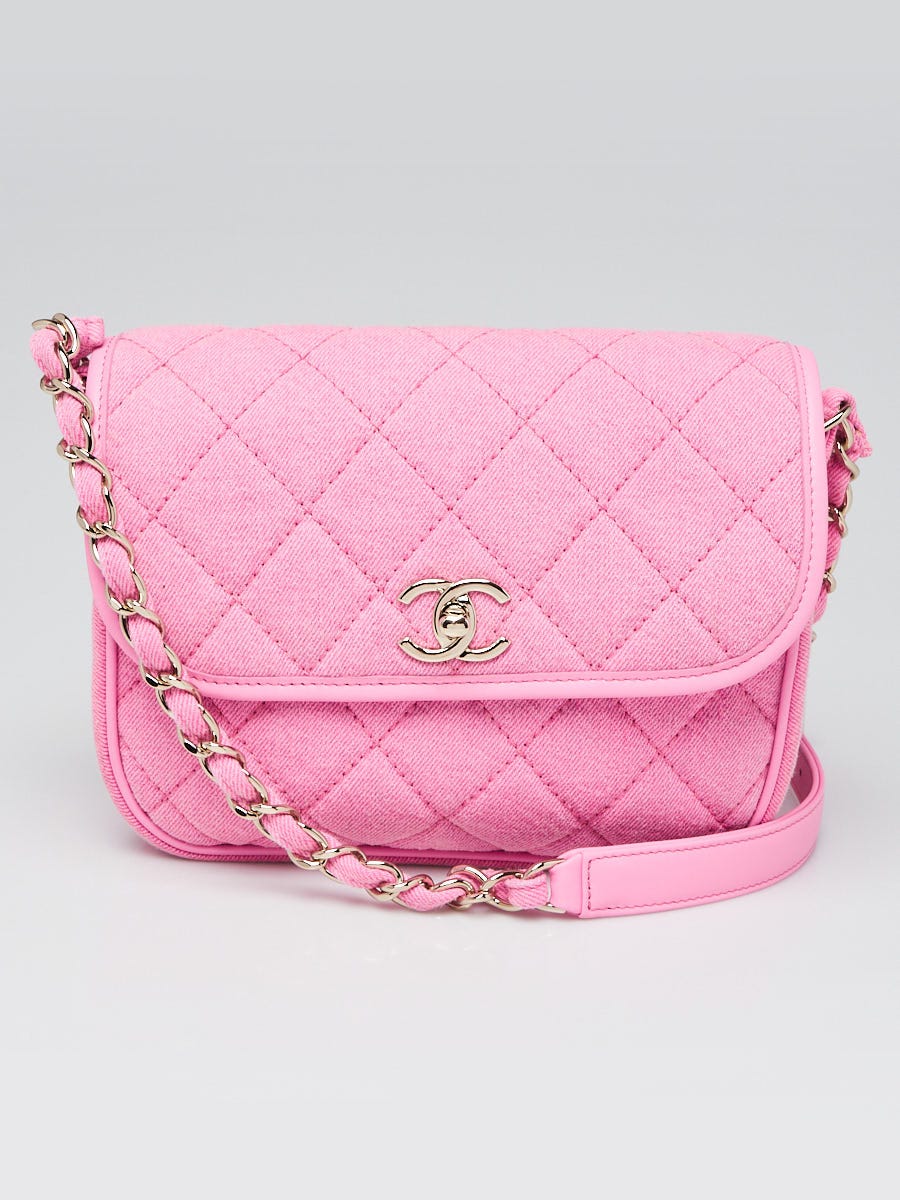 Chanel Pink Quilted Denim Small Messenger Bag | Yoogi's Closet