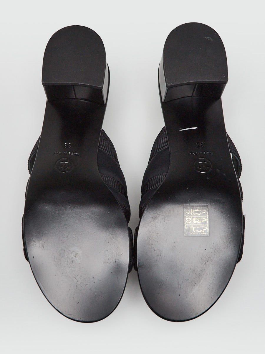 Chanel Black Fabric CC Open Toe Mule Sandals Size 7.5/38