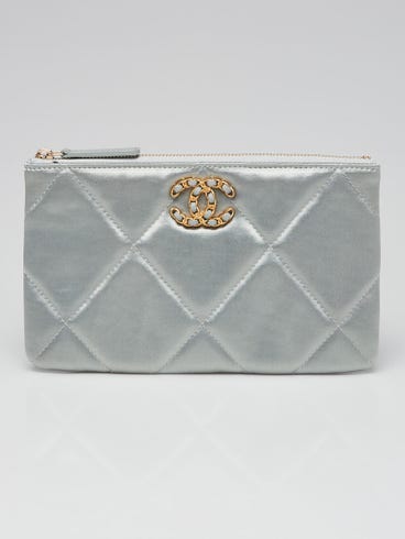 Chanel Grey Quilted Satin Chanel 19 Small O-Case VIP Zip Pouch