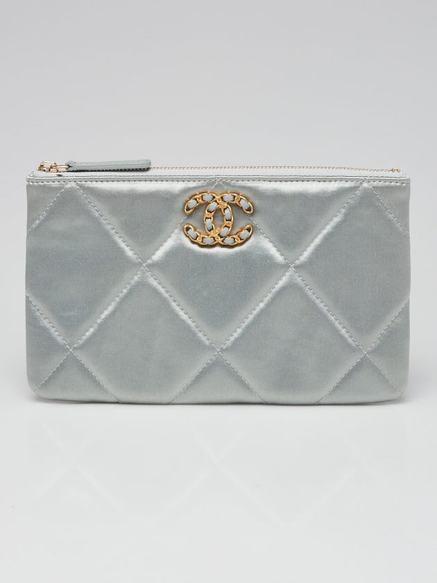 Chanel Grey Quilted Satin Chanel 19 Small O-Case VIP Zip Pouch