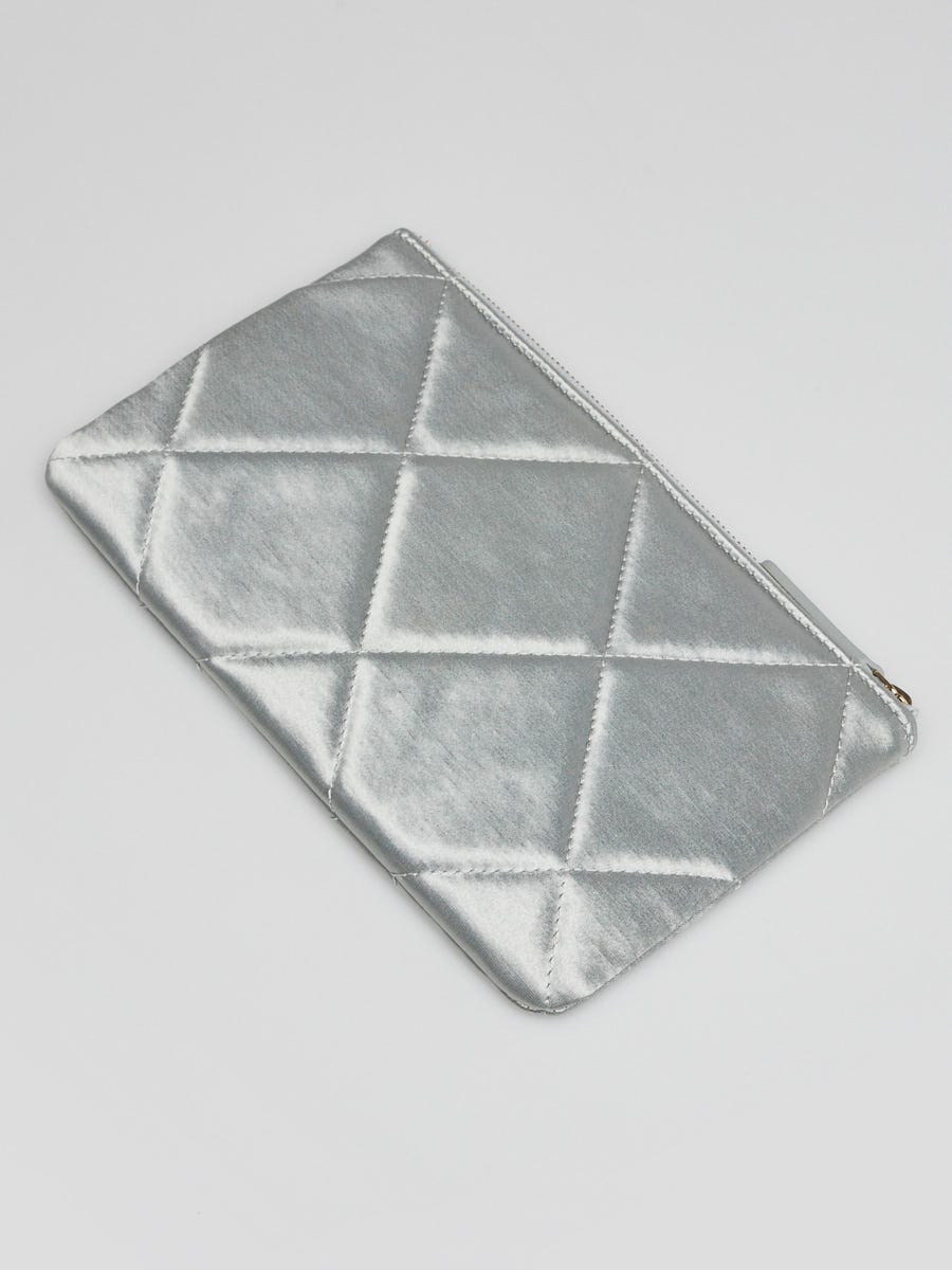 Chanel Grey Quilted Satin Chanel 19 Small O-Case VIP Zip Pouch