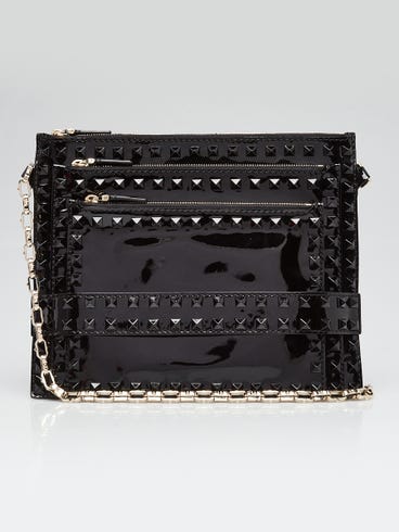 Valentino Black Patent Leather Rockstud Triple Zip Crossbody Bag