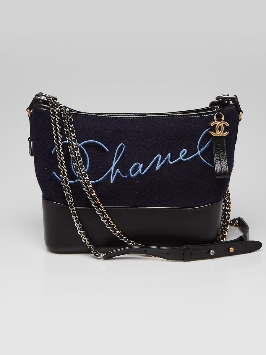 Chanel Blue Wool/Leather Paris-Hamburg Medium Gabrielle Hobo Bag