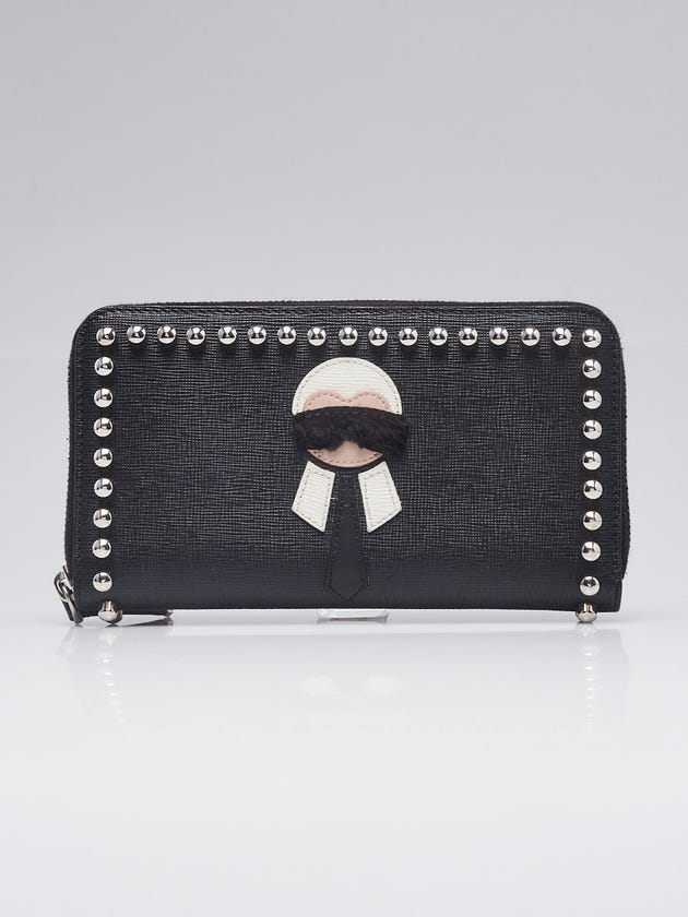Fendi Black Saffiano Studded Karlito Zippy Wallet - 8M0299