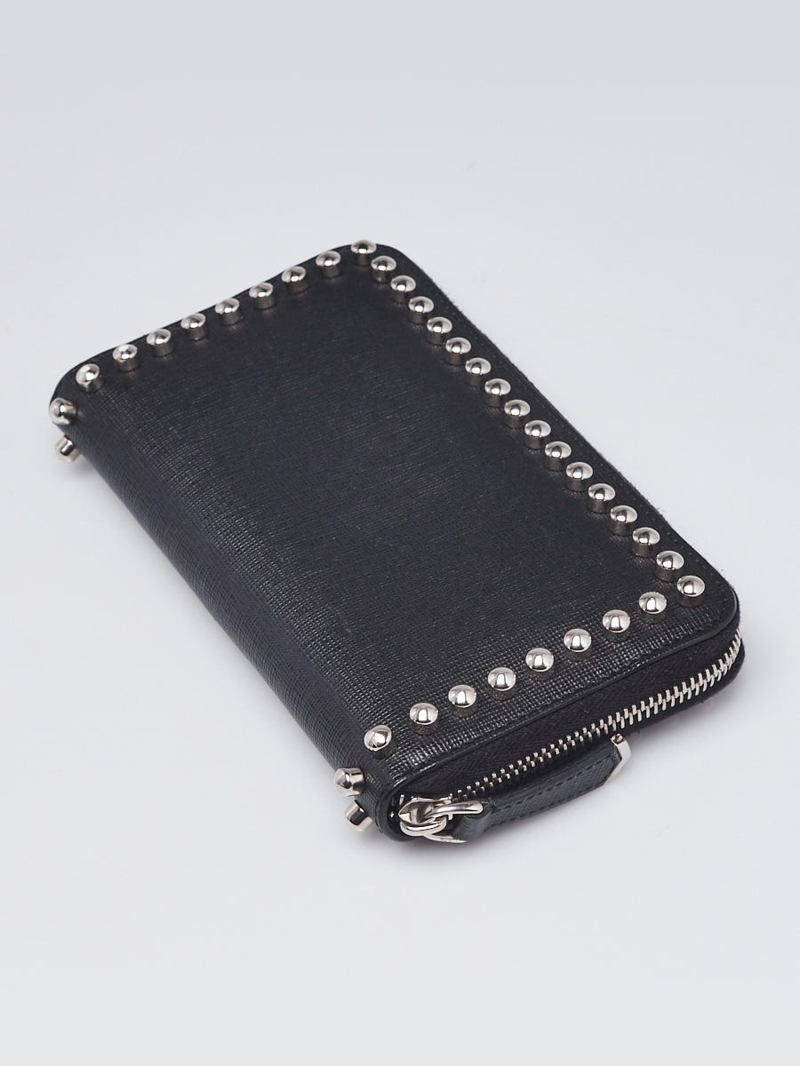 Fendi Black Saffiano Studded Karlito Zippy Wallet - 8M0299