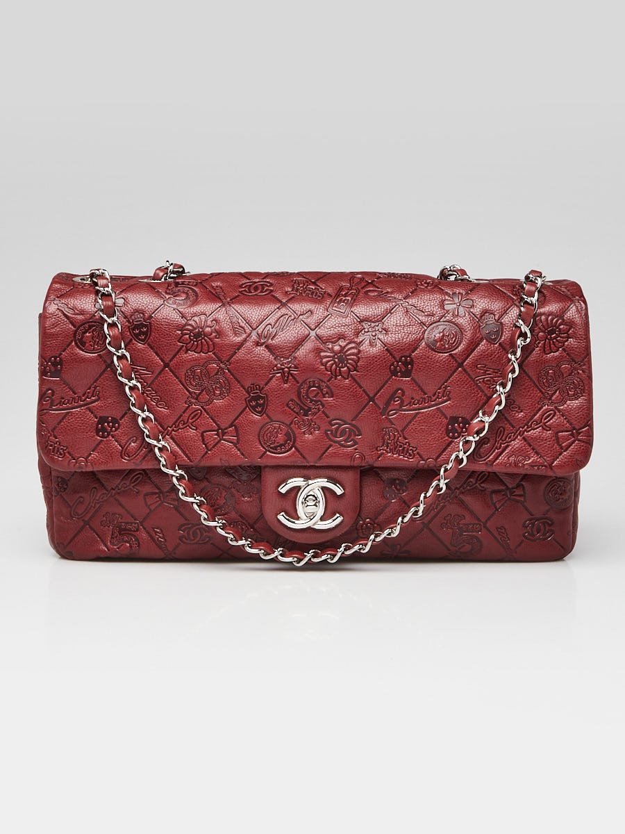 Chanel Dark Red Leather Embossed Lucky Symbols Jumbo Single