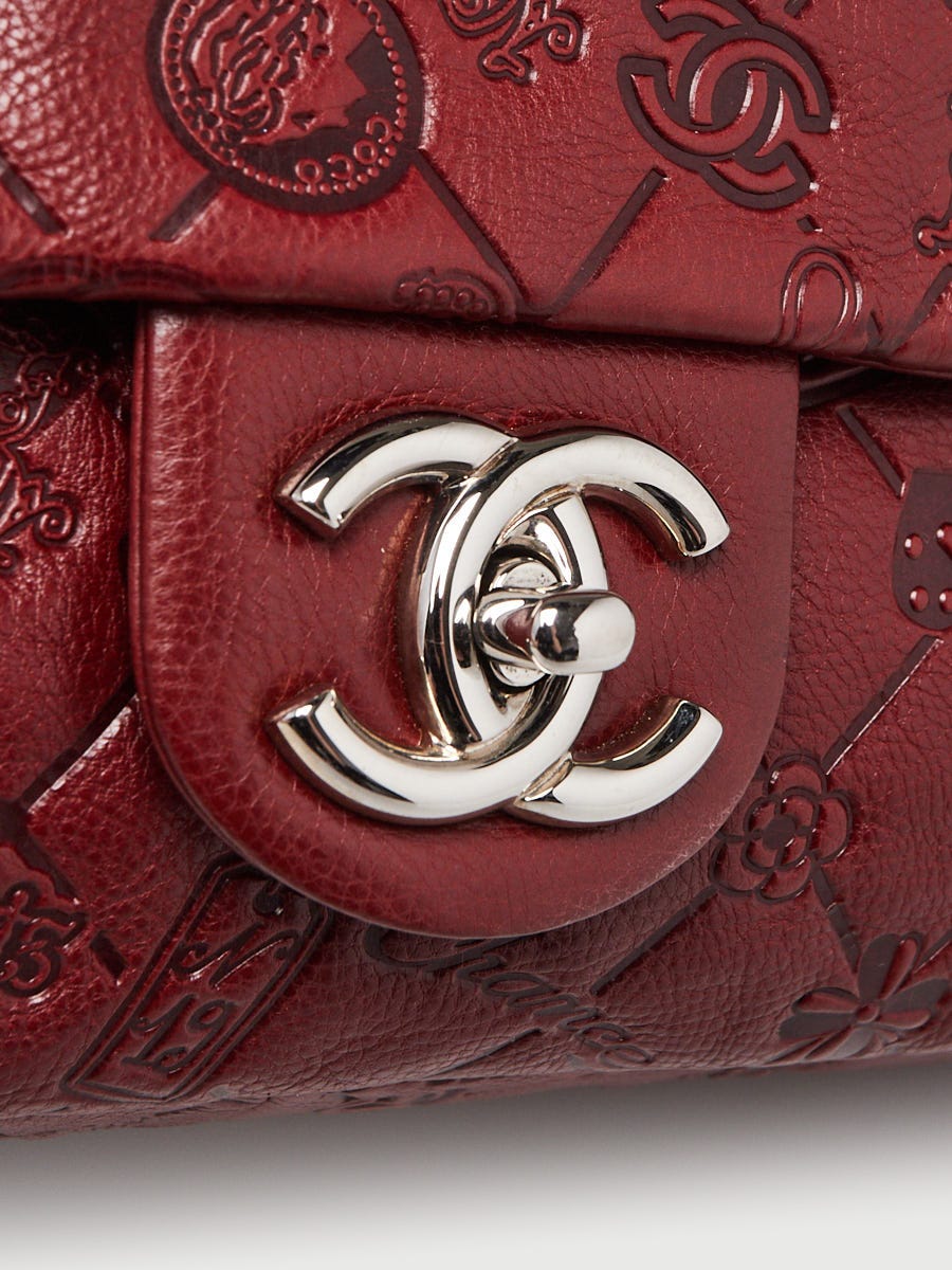 Chanel Dark Red Leather Embossed Lucky Symbols Jumbo Single Flap