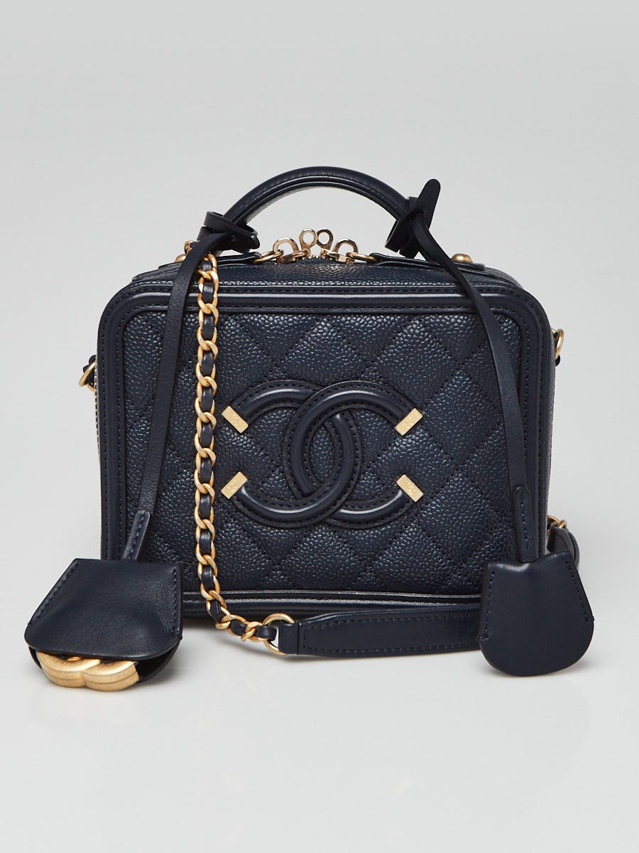 Chanel vanity case navy blue sale