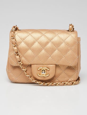 Chanel Gold Quilted Caviar Leather Classic Square Mini Flap Bag