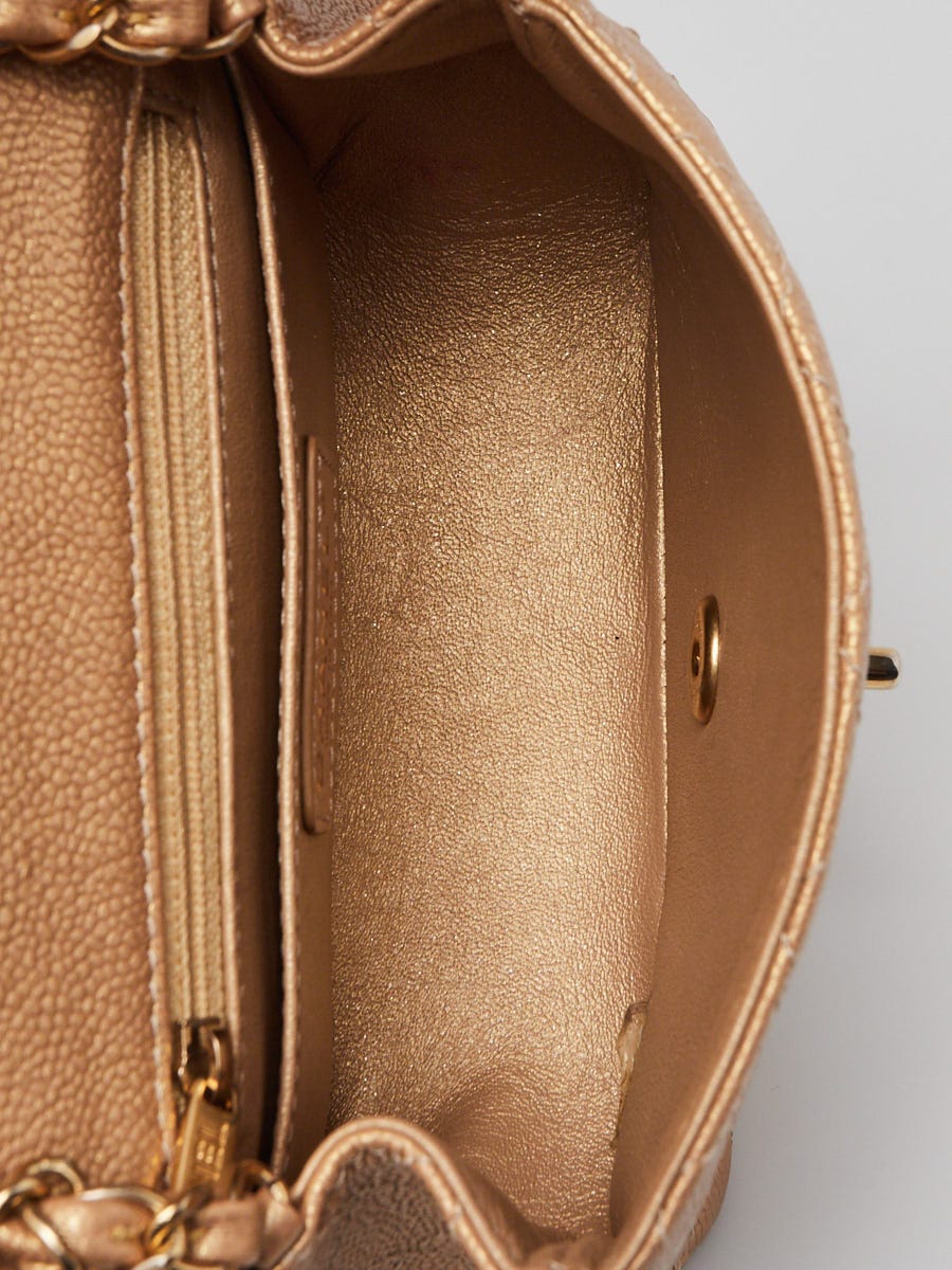 Chanel Gold Quilted Caviar Leather Classic Square Mini Flap Bag