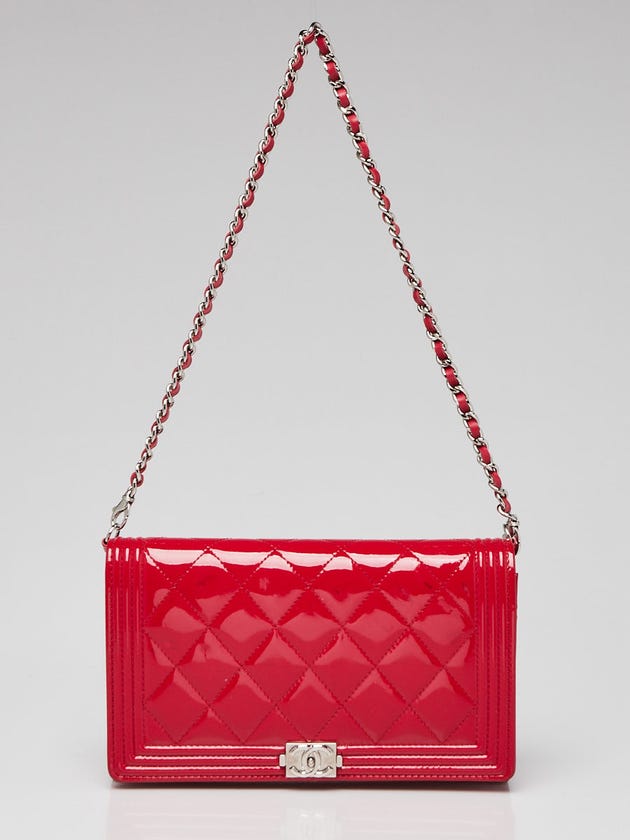 Chanel Dark Pink Quilted Patent Leather Boy WOC Clutch Bag w/ Removable Strap